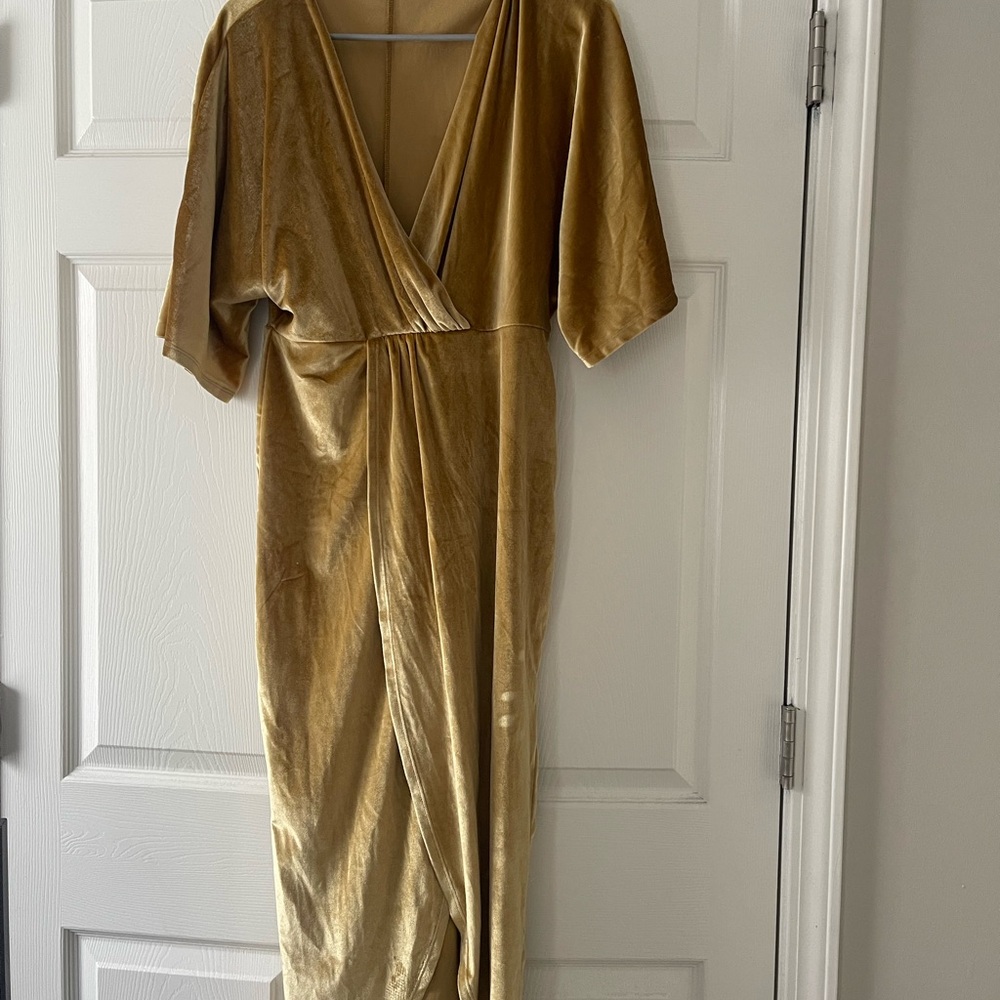 Molly Green Elegant Gold Wrap Dress